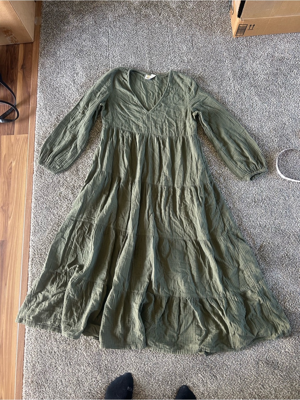 [Universal Thread] Olive Green Gauze Midi Dress Tiered - Picture 8 of 9